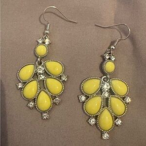 Yellow and Silver Teardrop Earrings